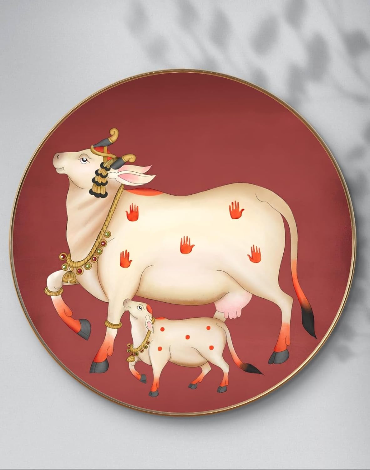 NOBILITY Cow with calf Painting modern sparkle lamination wall art with premium golden slim frame for Home Living Room Office Wedding Return Christmas Diwali Gift Items for Friends Family