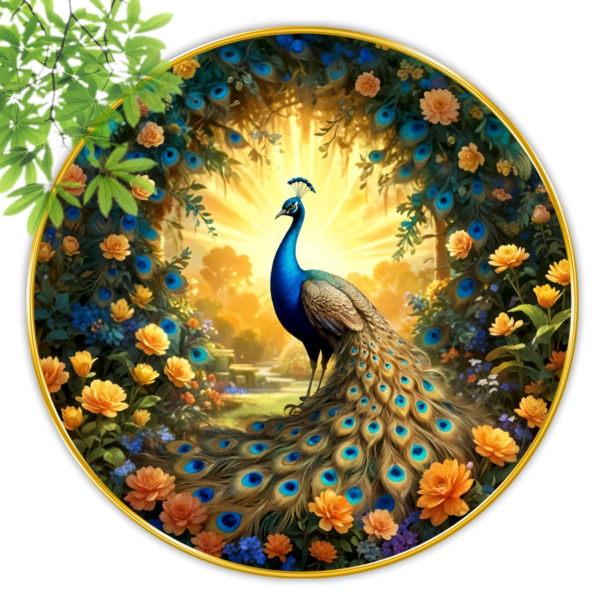 NOBILITY Peacock Painting modern sparkle lamination wall art with premium golden slim frame for Home Living Room Office Wedding Return Christmas Diwali Gift Items for Friends Family
