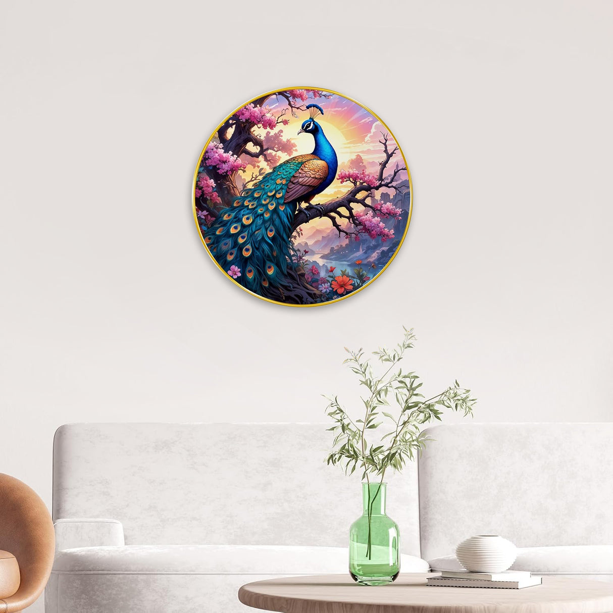 NOBILITY Peacock Painting modern sparkle lamination wall art with premium golden slim frame for Home Living Room Office Wedding Return Christmas Diwali Gift Items for Friends Family