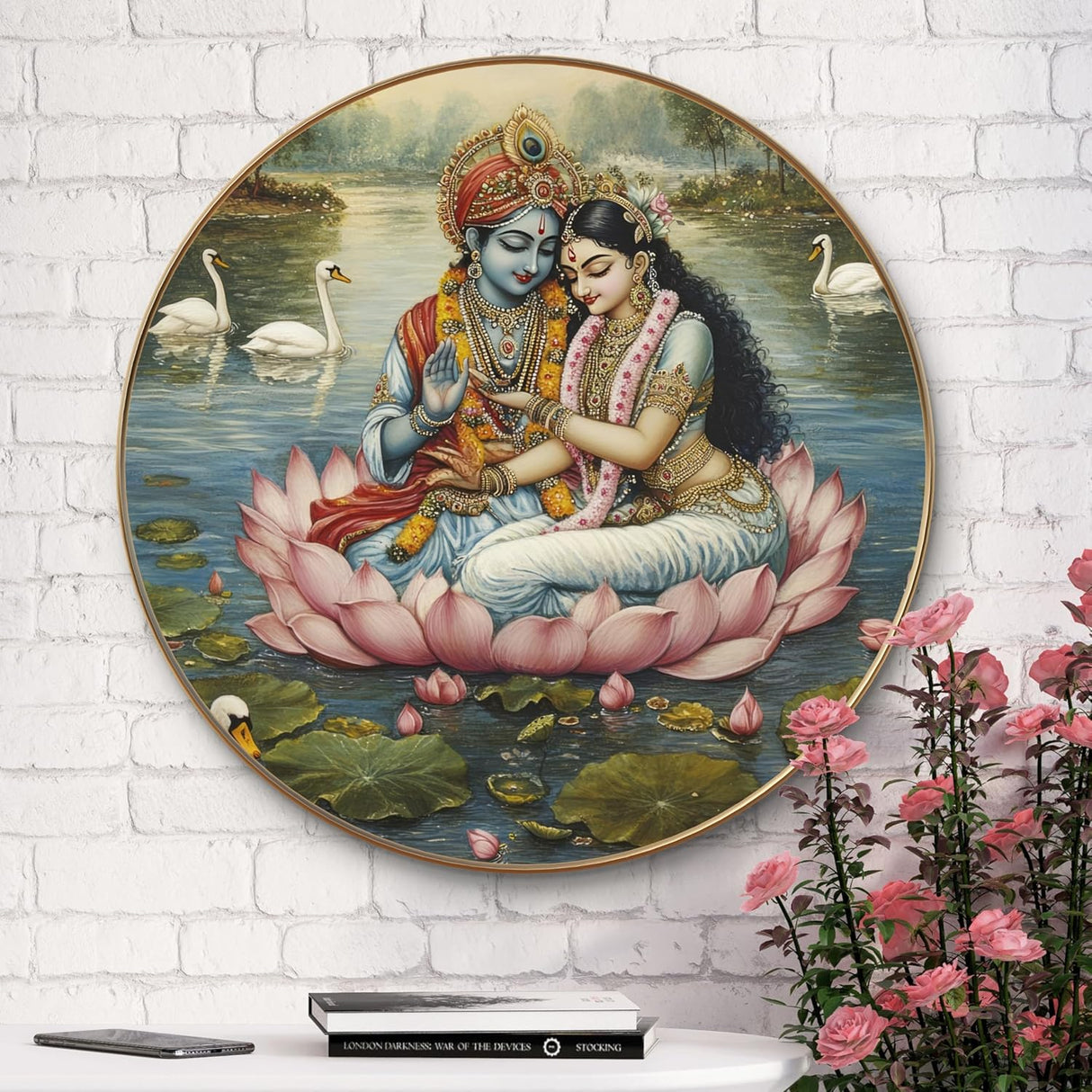 NOBILITY Radha Krishna Painting modern sparkle lamination Kanha wall art with premium golden slim frame for Home Living Room Office Wedding Return Christmas Diwali Gift Items for Friends Family