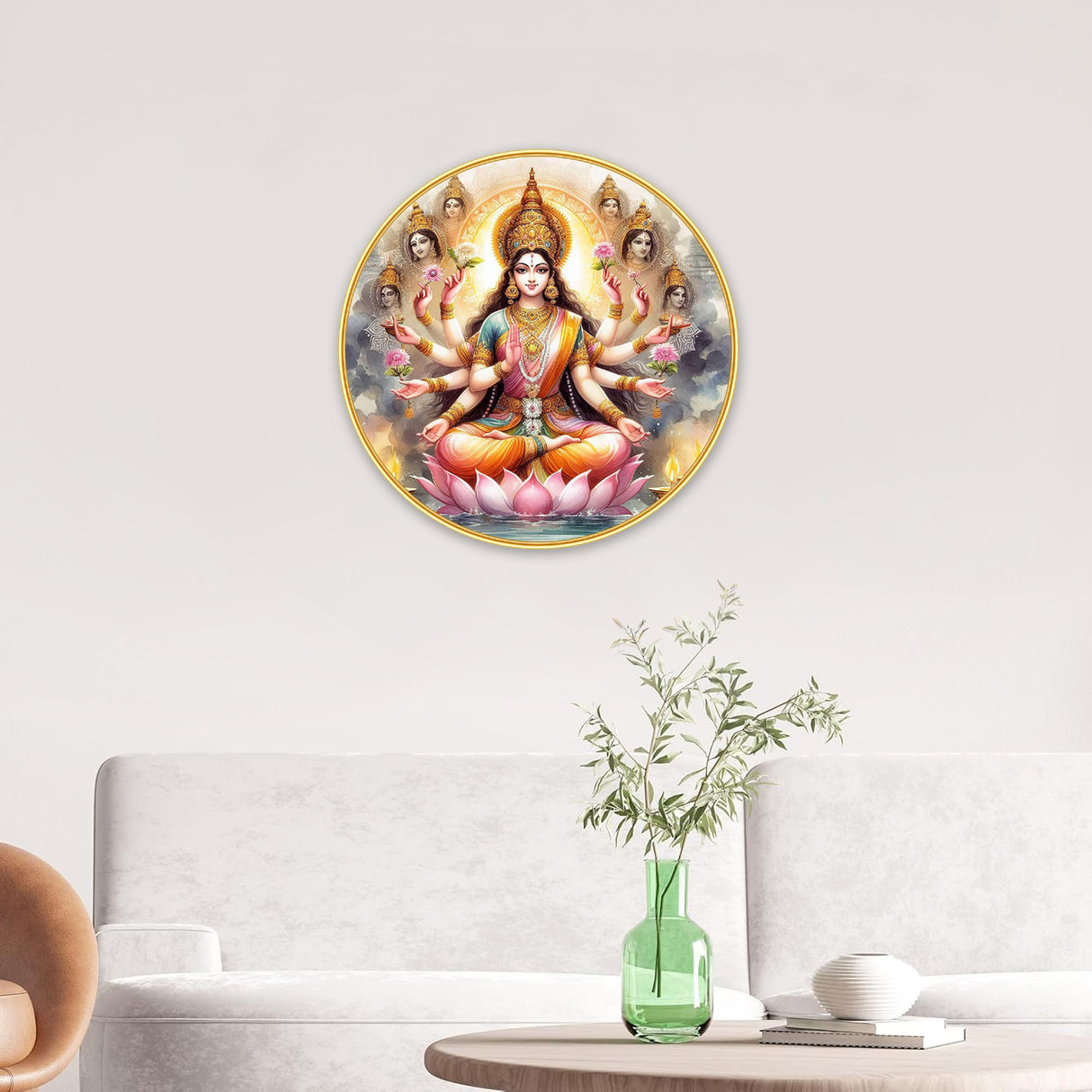 NOBILITY Mata Lakshmi Painting modern sparkle lamination wall art with premium golden slim frame for Home Living Room