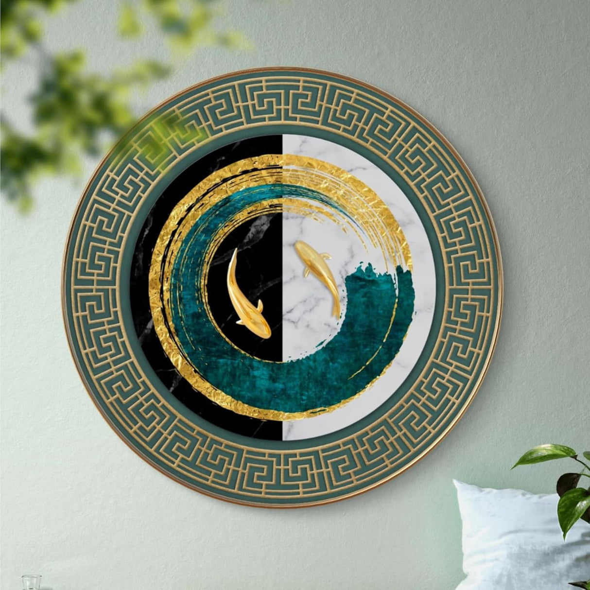 NOBILITY Fish Painting modern sparkle lamination wall art with premium golden slim frame for Home Living Room Office Wedding Return Christmas Diwali Gift Items for Friends Family