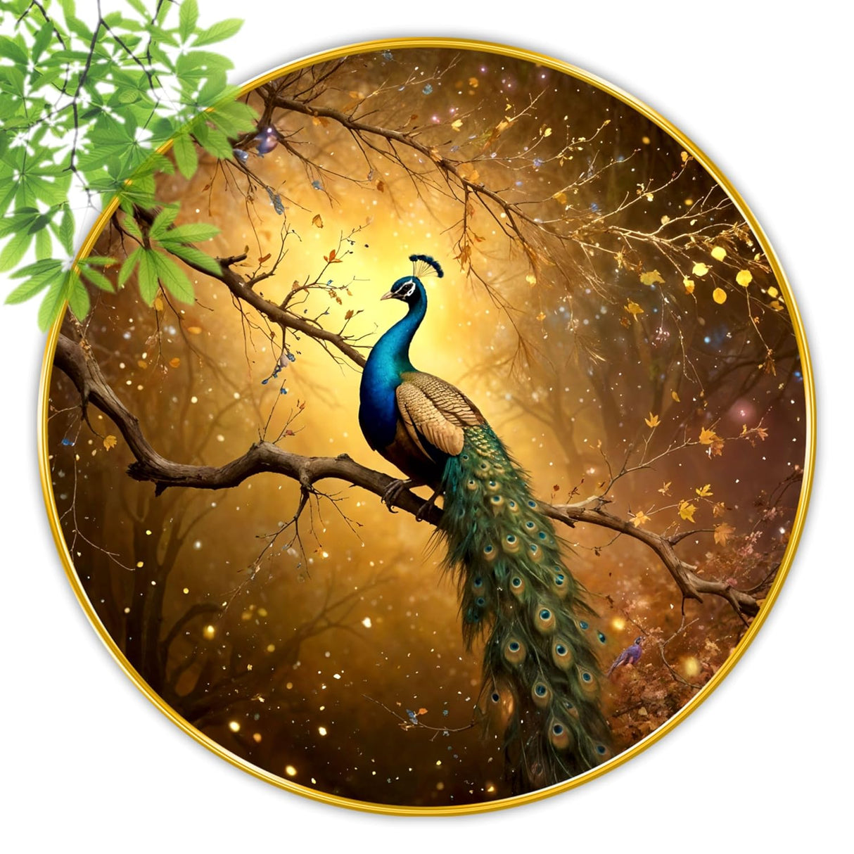 NOBILITY Peacock Painting modern sparkle lamination wall art with premium golden slim frame for Home Living Room Office Wedding Return Christmas Diwali Gift Items for Friends Family