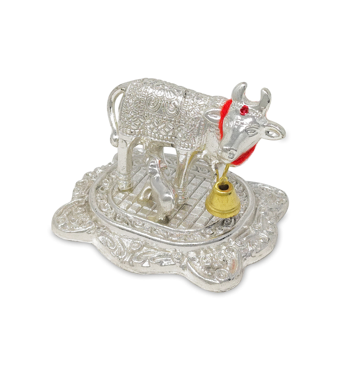 NOBILITY Small Kamdhenu Cow with Calf Metal Statue Showpiece Decorative Item for Home Office Diwali Decoration Pooja Items Wedding Return Gifts