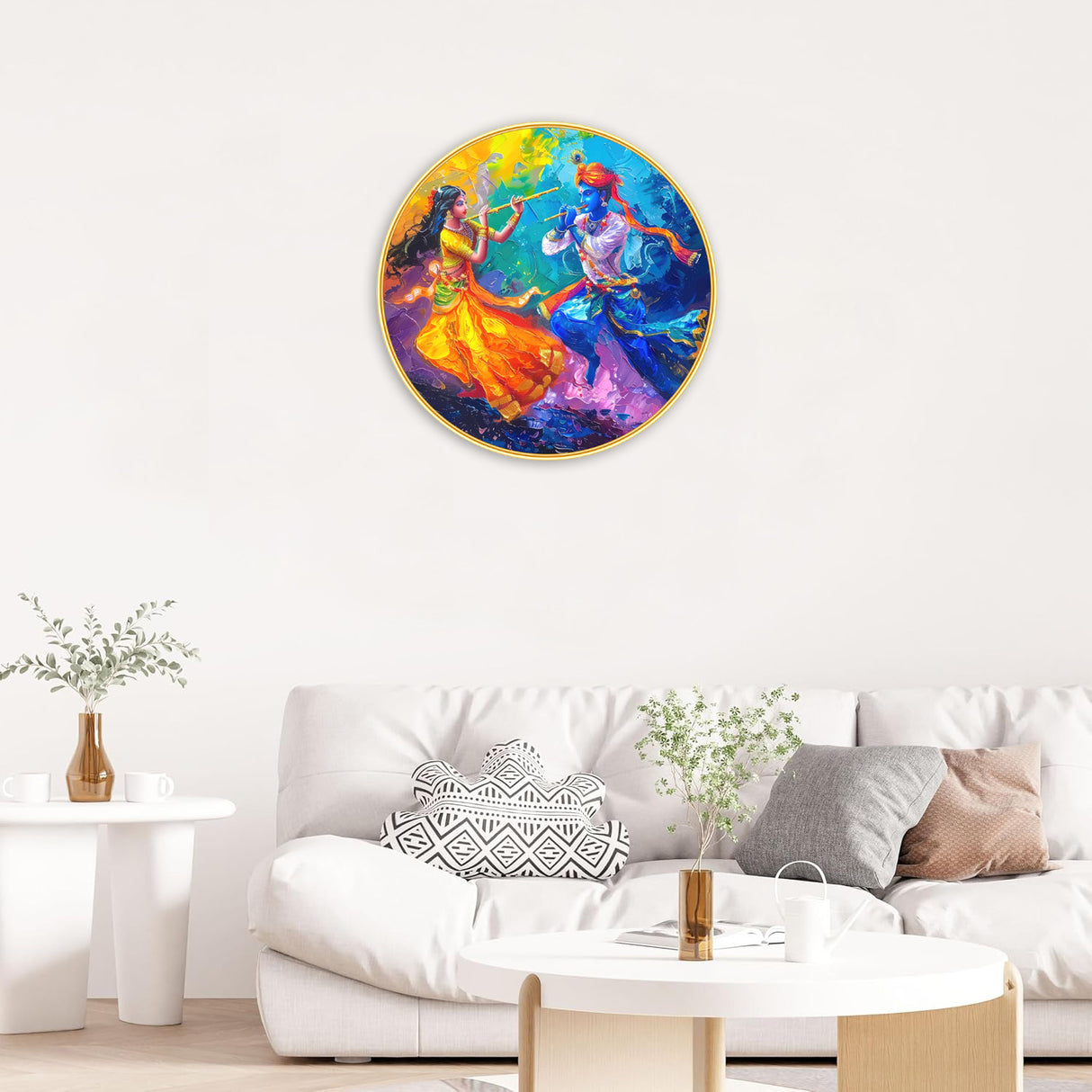 NOBILITY Radha Krishna Painting modern sparkle lamination wall art with premium golden slim frame for Home Living Room