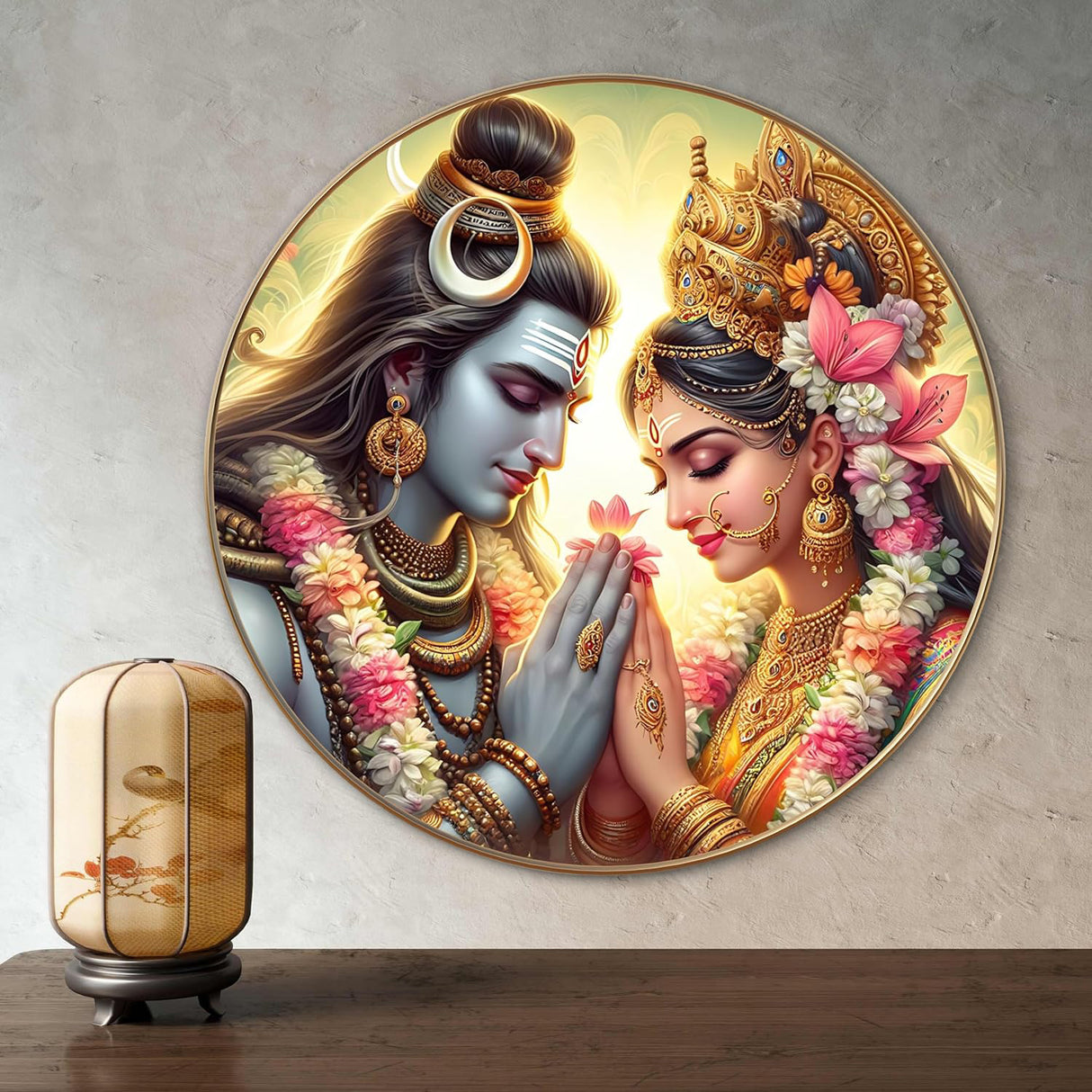 NOBILITY Shiv Parvati Painting modern sparkle lamination Sahiva Druga wall art with premium golden slim frame for Home Living Room Office Wedding Return Christmas Diwali Gift Items for Friends Family