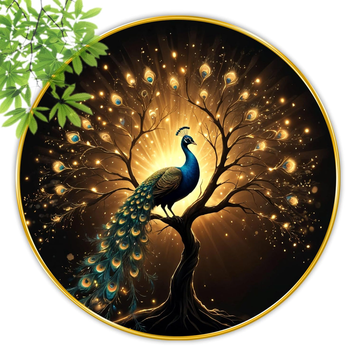 NOBILITY Peacock Painting modern sparkle lamination wall art with premium golden slim frame for Home Living Room Office Wedding Return Christmas Diwali Gift Items for Friends Family