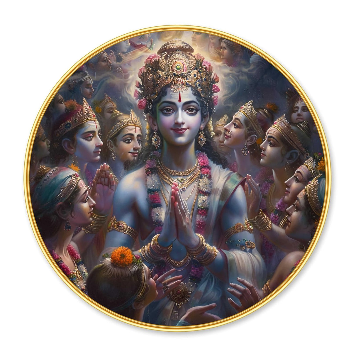NOBILITY Lord Vishnu Painting modern sparkle lamination wall art with premium golden slim frame for Home Living Room
