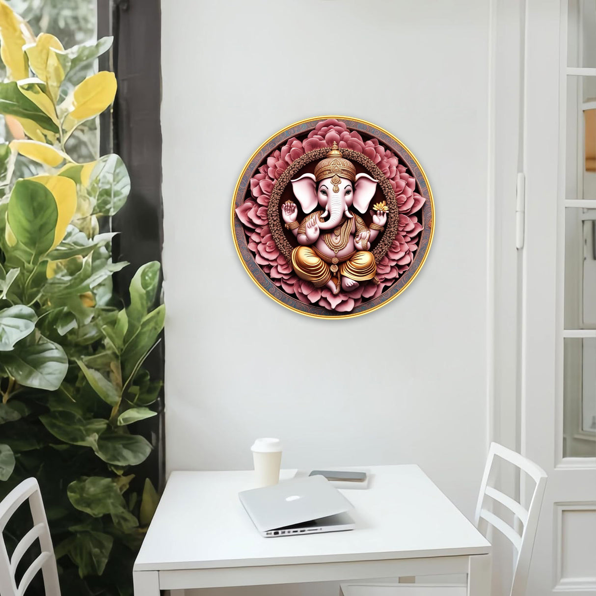 NOBILITY Ganesha Painting modern sparkle lamination wall art with premium golden slim frame for Home Living Room