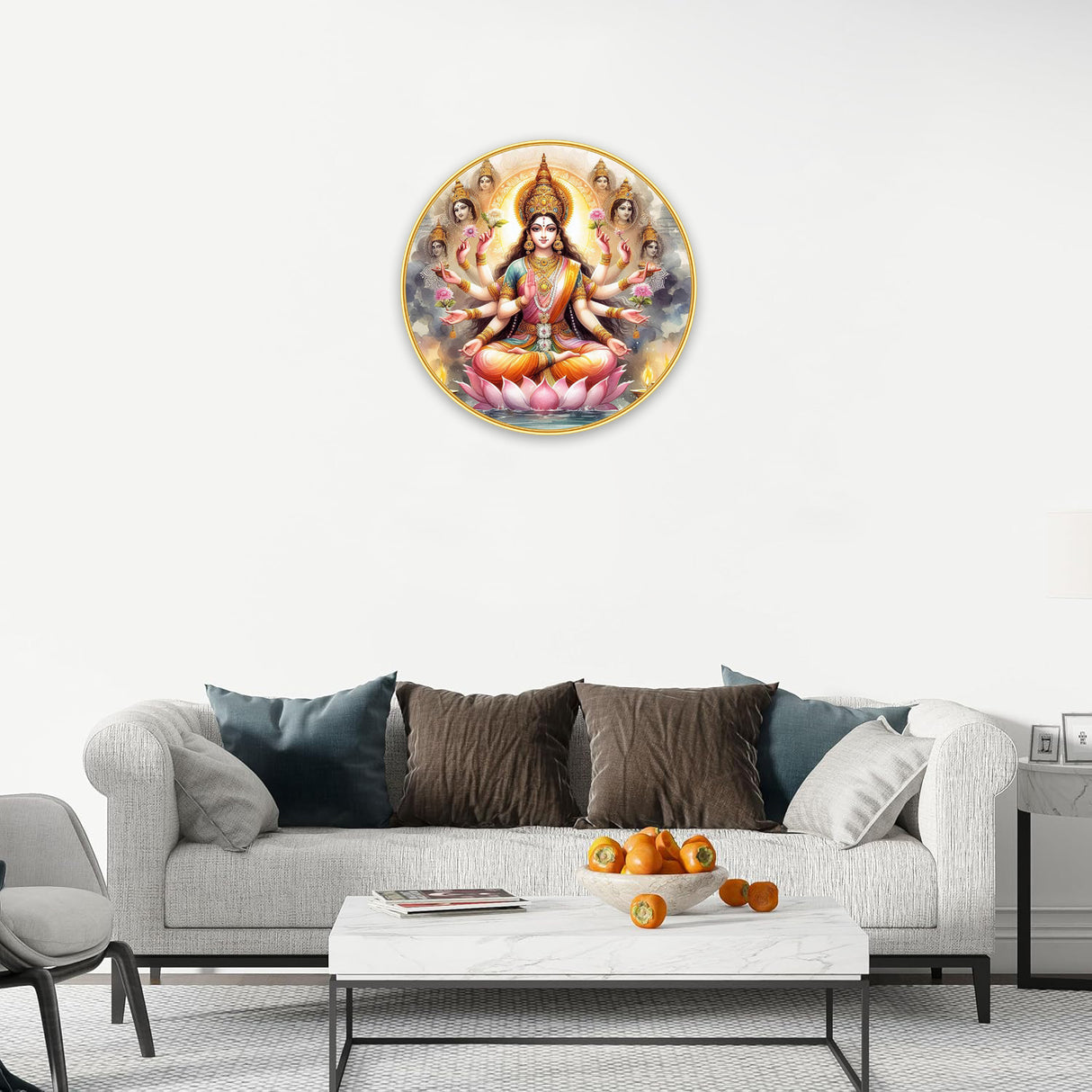 NOBILITY Mata Lakshmi Painting modern sparkle lamination wall art with premium golden slim frame for Home Living Room