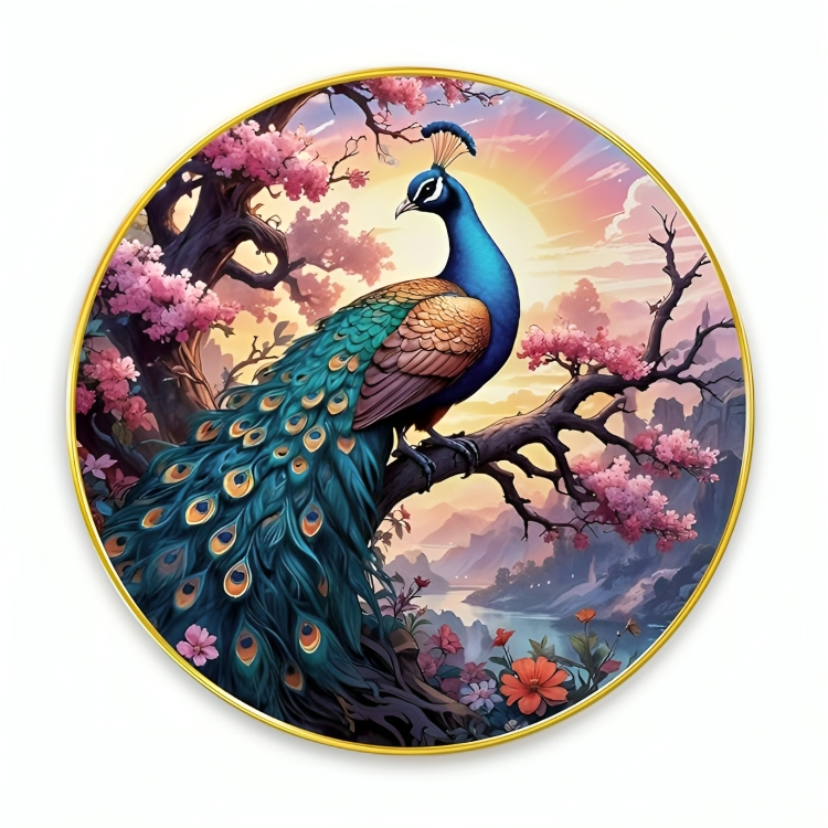 NOBILITY Peacock Painting modern sparkle lamination wall art with premium golden slim frame for Home Living Room Office Wedding Return Christmas Diwali Gift Items for Friends Family