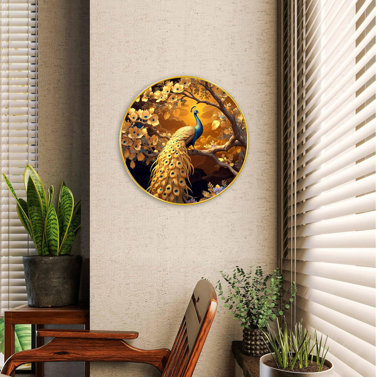 NOBILITY Peacock Painting modern sparkle lamination wall art with premium golden slim frame for Home Living Room Office Wedding Return Christmas Diwali Gift Items for Friends Family