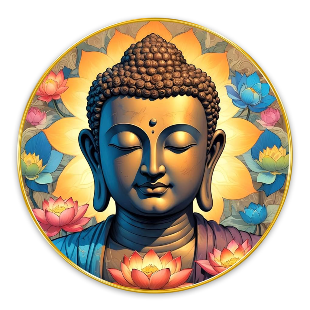 NOBILITY Buddha Painting modern sparkle lamination wall art with premium golden slim frame for Home Living Room Office Wedding Return Christmas Diwali Gift Items for Friends Family