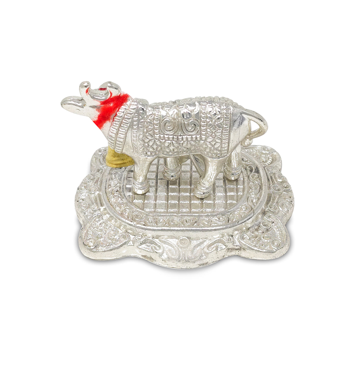 NOBILITY Small Kamdhenu Cow with Calf Metal Statue Showpiece Decorative Item for Home Office Diwali Decoration Pooja Items Wedding Return Gifts