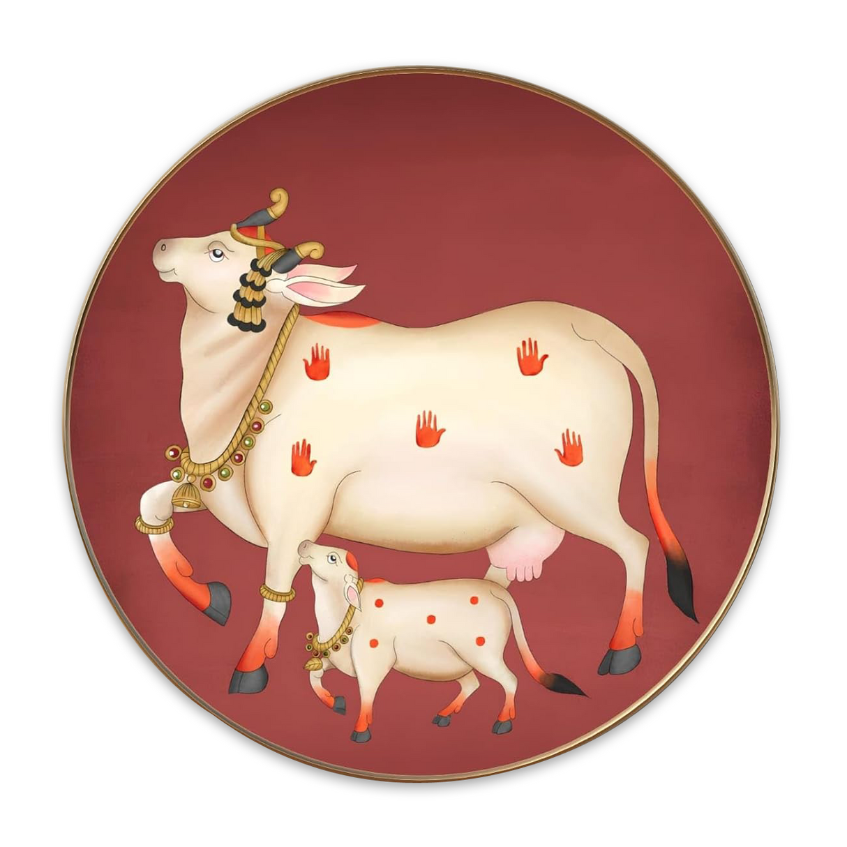 NOBILITY Cow with calf Painting modern sparkle lamination wall art with premium golden slim frame for Home Living Room Office Wedding Return Christmas Diwali Gift Items for Friends Family