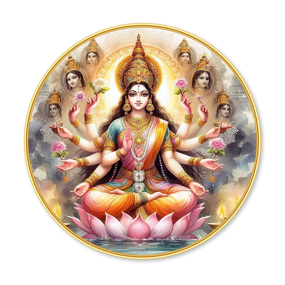 NOBILITY Mata Lakshmi Painting modern sparkle lamination wall art with premium golden slim frame for Home Living Room