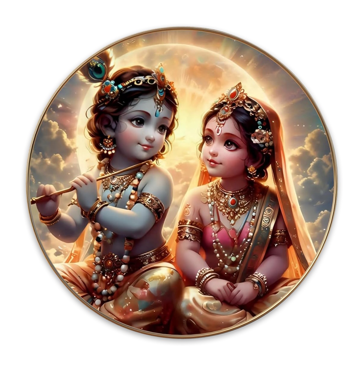 NOBILITY Radha Krishna Painting modern sparkle lamination wall art with premium golden slim frame for Home Living Room