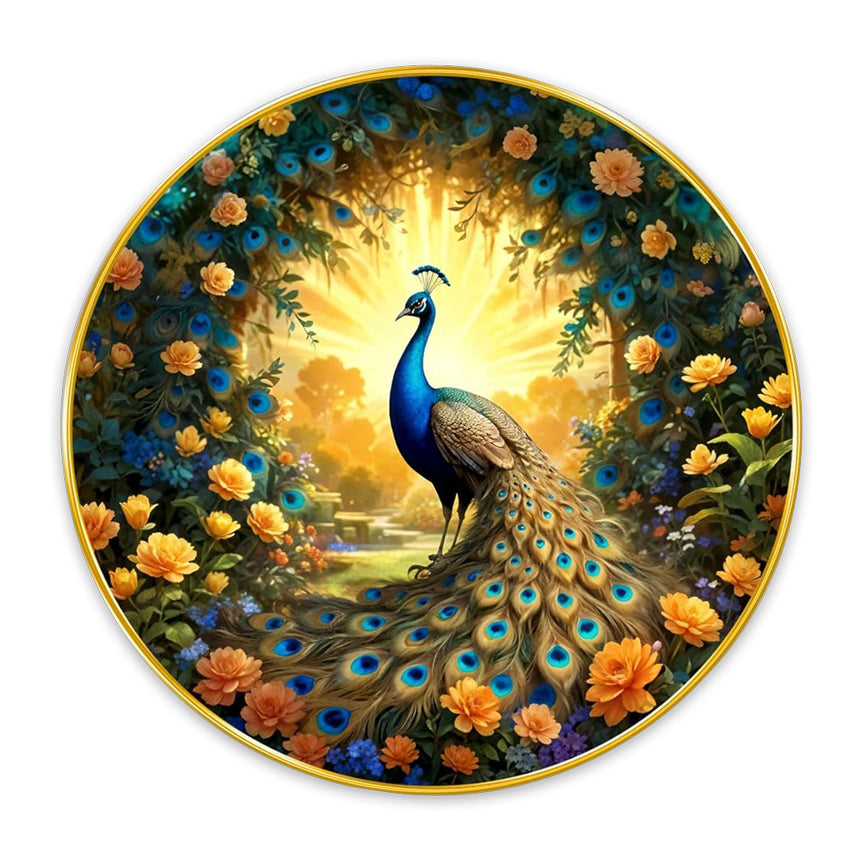 NOBILITY Peacock Painting modern sparkle lamination wall art with premium golden slim frame for Home Living Room Office Wedding Return Christmas Diwali Gift Items for Friends Family