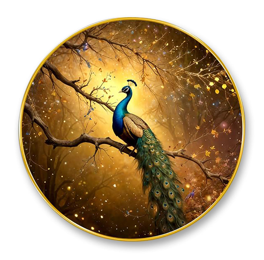 NOBILITY Peacock Painting modern sparkle lamination wall art with premium golden slim frame for Home Living Room Office Wedding Return Christmas Diwali Gift Items for Friends Family