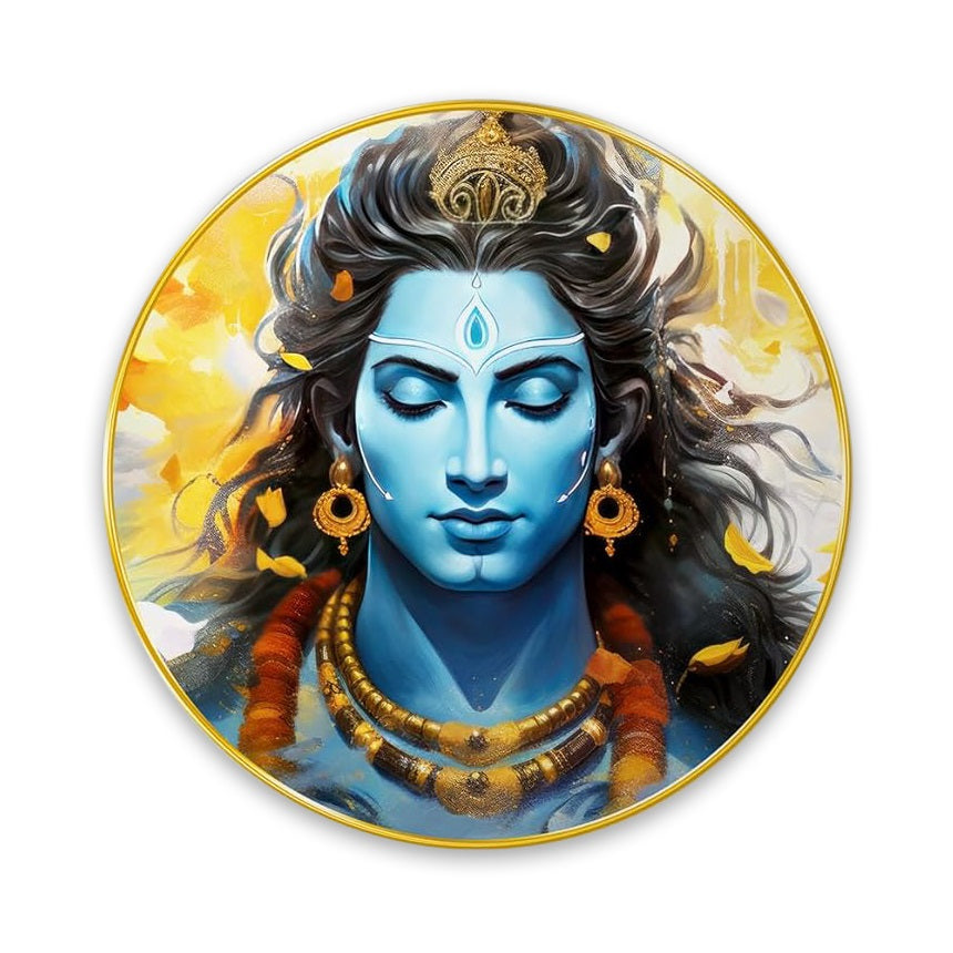 NOBILITY Lord Shiva Painting modern sparkle lamination wall art with premium golden slim frame for Home Living Room Office Wedding Return Christmas Diwali Gift Items for Friends Family