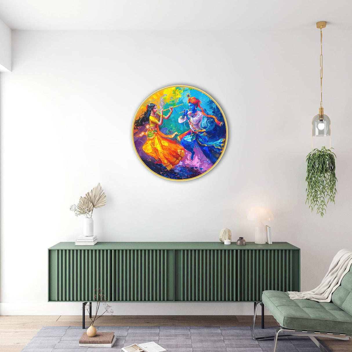 NOBILITY Radha Krishna Painting modern sparkle lamination wall art with premium golden slim frame for Home Living Room
