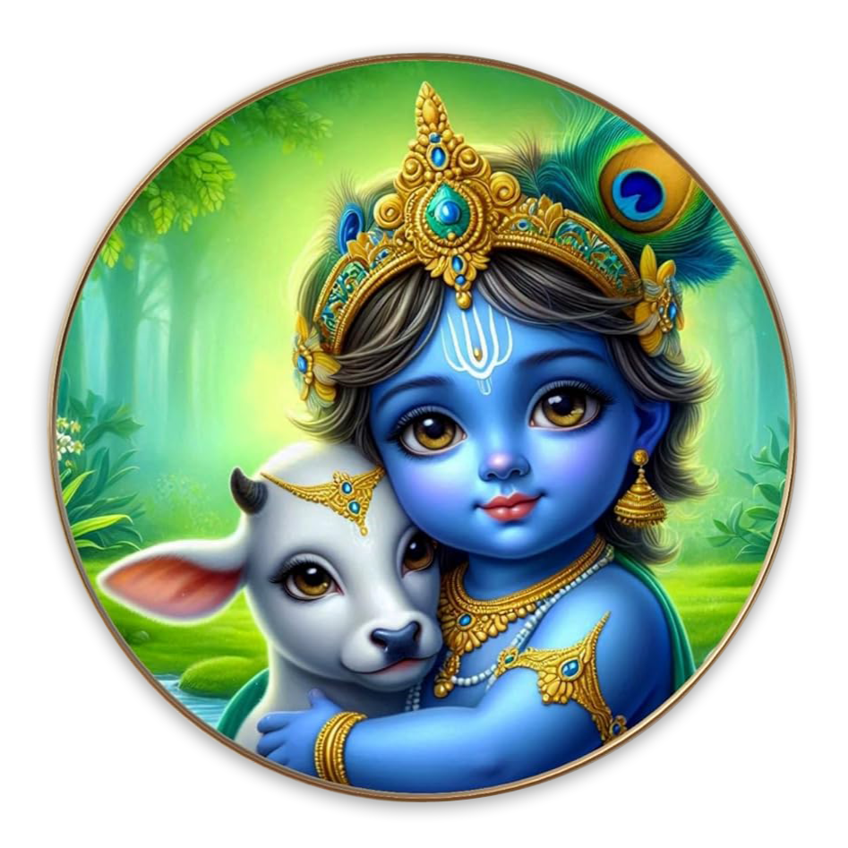 NOBILITY Krishna with cow Painting modern sparkle lamination Kanha wall art with premium golden slim frame for Home Living Room Office Wedding Return Christmas Diwali Gift Items for Friends Family