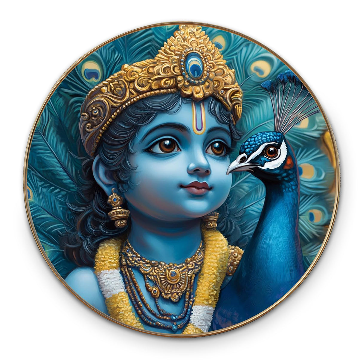 NOBILITY Krishna Painting modern sparkle lamination Kanha wall art with premium golden slim frame for Home Living Room Office Wedding Return Christmas Diwali Gift Items for Friends Family