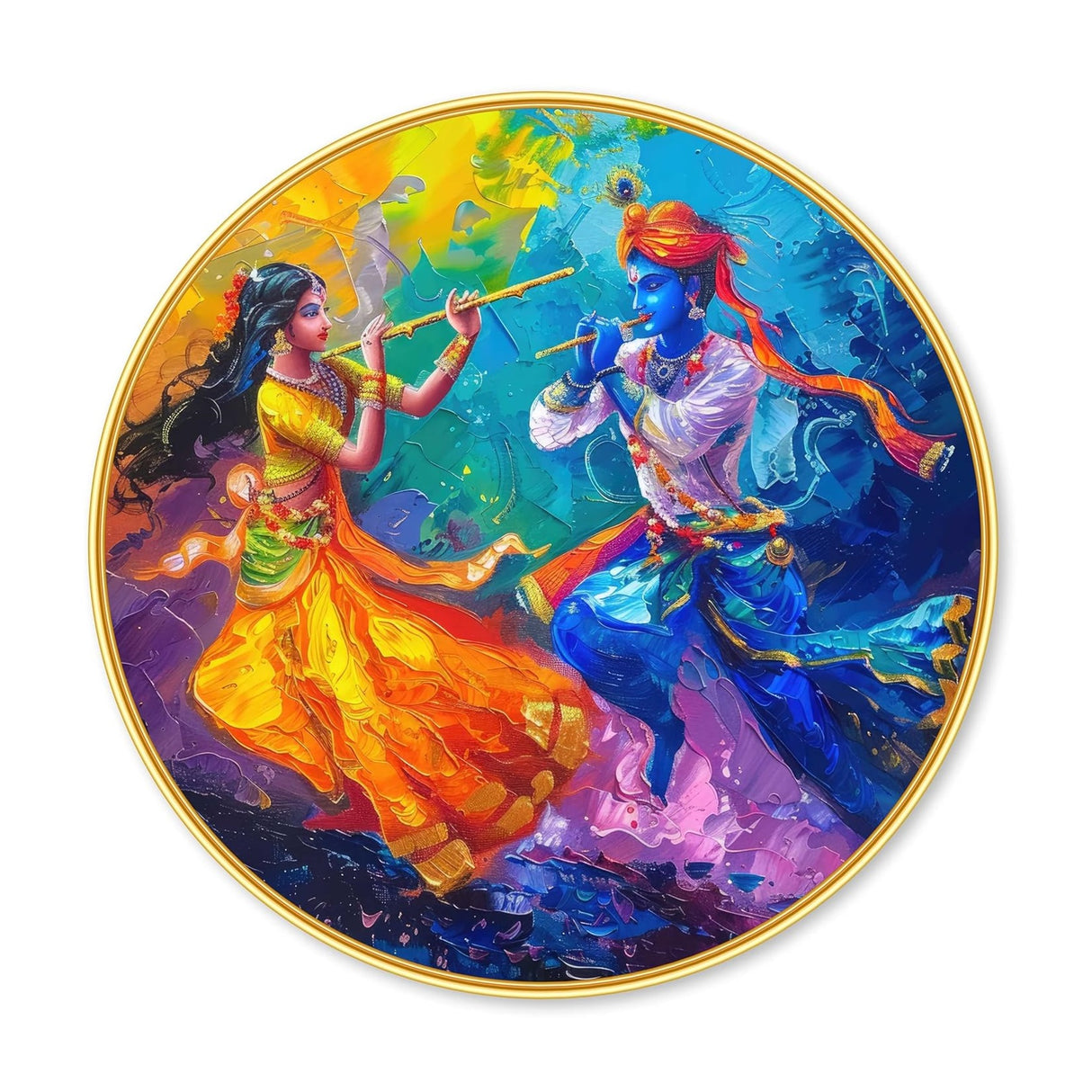 NOBILITY Radha Krishna Painting modern sparkle lamination wall art with premium golden slim frame for Home Living Room