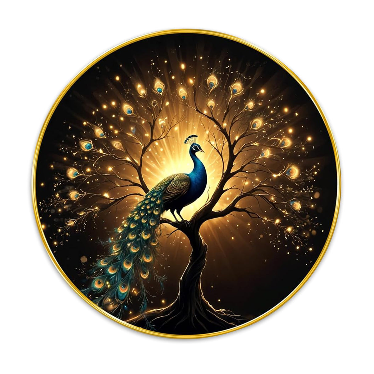 NOBILITY Peacock Painting modern sparkle lamination wall art with premium golden slim frame for Home Living Room Office Wedding Return Christmas Diwali Gift Items for Friends Family