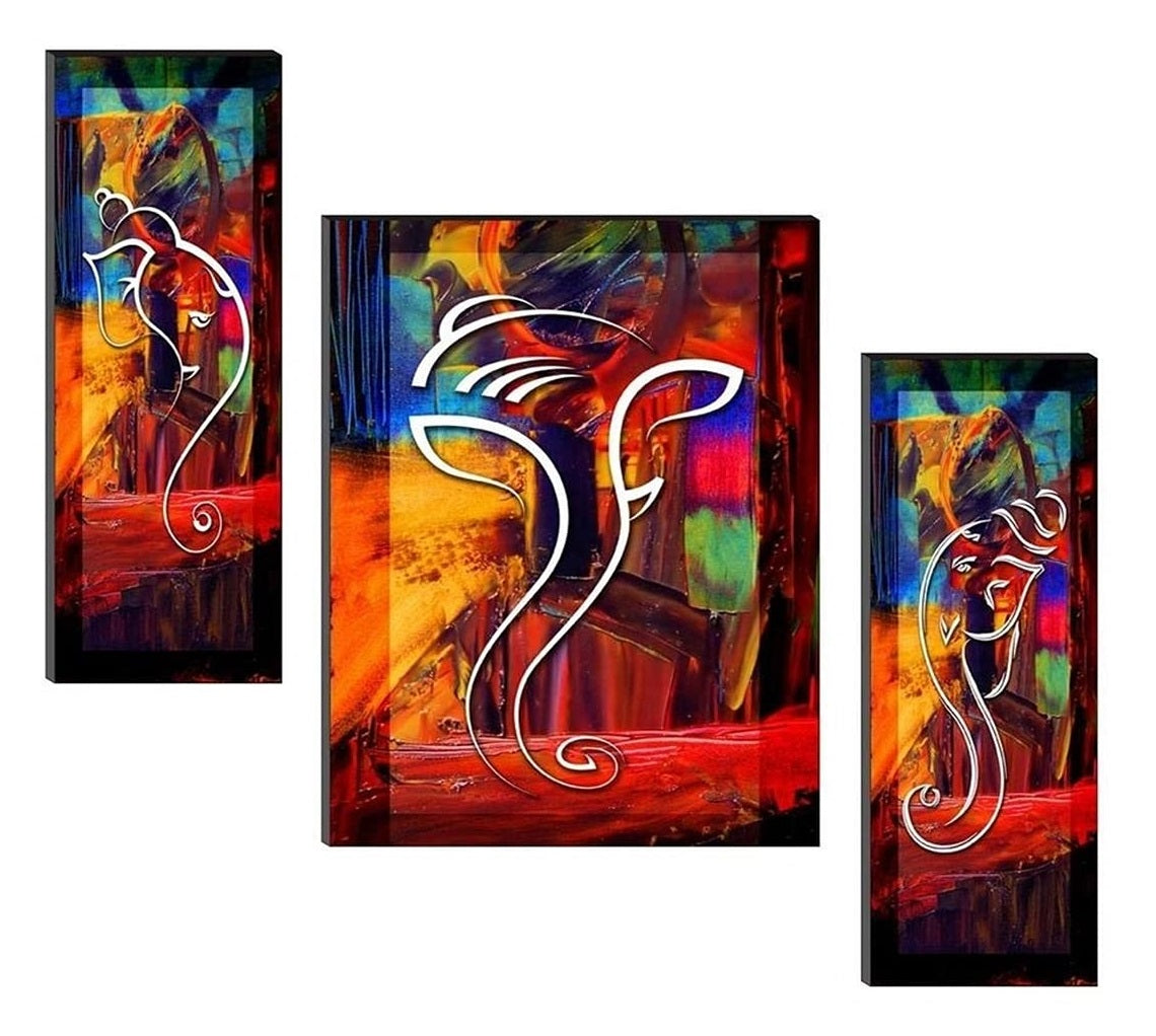 NOBILITY Diwali Gift Ganesha MDF Painting Self Adhesive Ganesh Wall Art Decor Statue Idol Decoration for Home, Living Room, Office, Weeding Gift