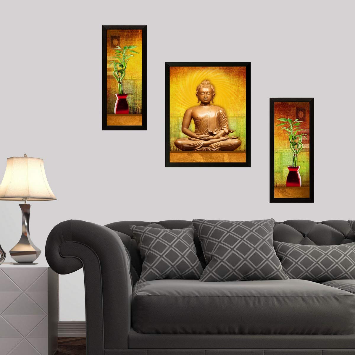 NOBILITY Buddha Framed Painting Set of 3 Wall Art Decor Statue Idol Decoration for Home Living Room Office Wedding Return Gift Items friends family