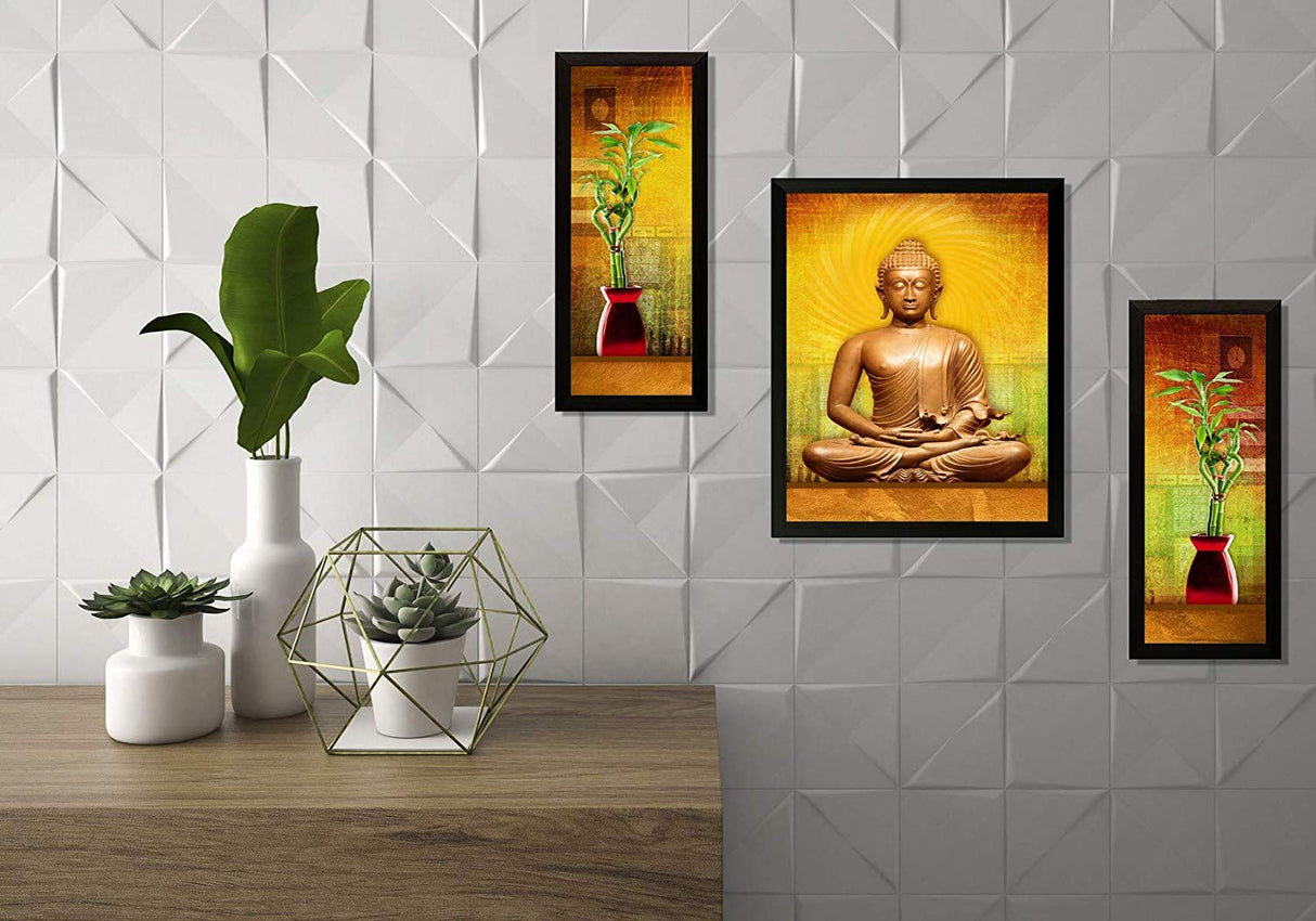 NOBILITY Buddha Framed Painting Set of 3 Wall Art Decor Statue Idol Decoration for Home Living Room Office Wedding Return Gift Items friends family