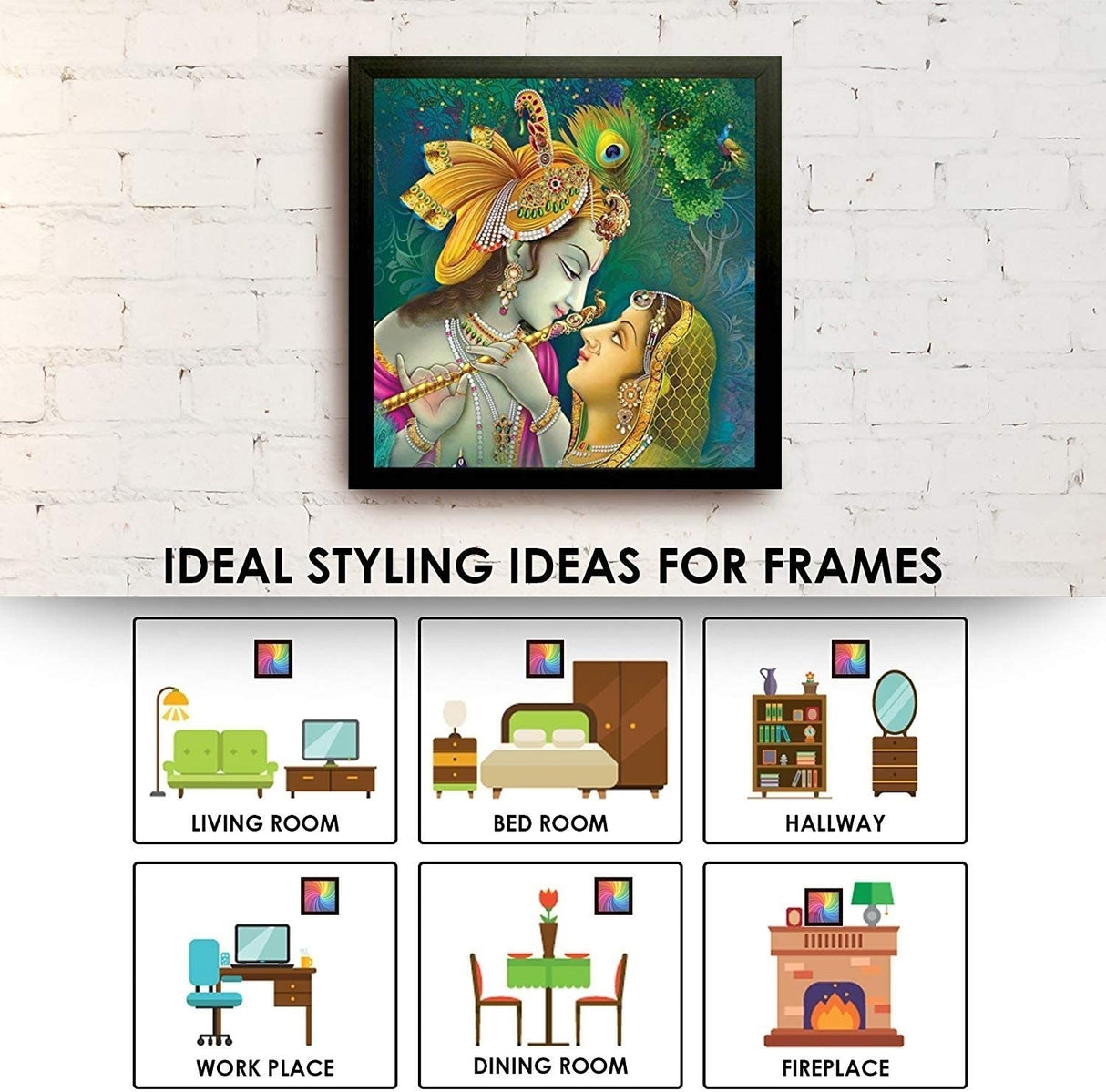 NOBILITY Radha Krishna Framed Painting UV Textured Wall Art Decor Statue Idol Decoration for Home Living Room Office Wedding Return Diwali Gift Items for Friends Family