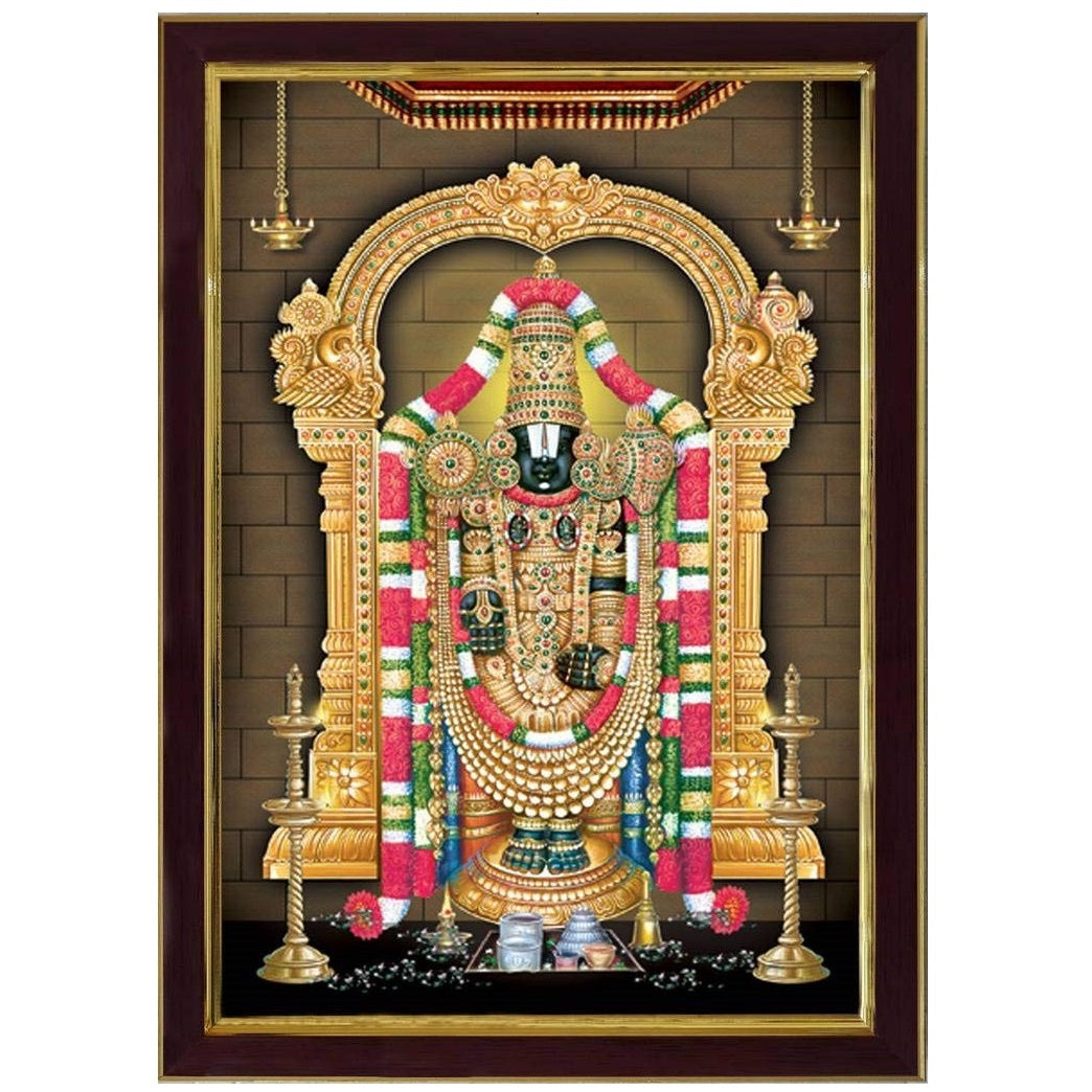 NOBILITY Lord Tirupati Balaji Sparkle Coated Digital Reprint Painting Wall Art Decor Statue Idol for Home Decoration Living Room Office