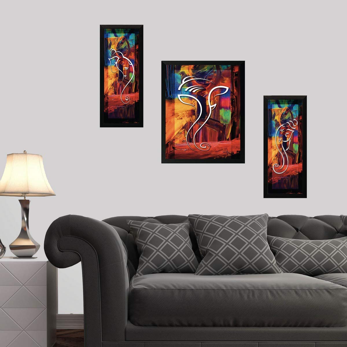 NOBILITY Ganesh Framed Painting Set of 3 Ganesha Wall Art Decor Statue Idol Decoration for Home Living Room Office Wedding Return Gift Items friends family