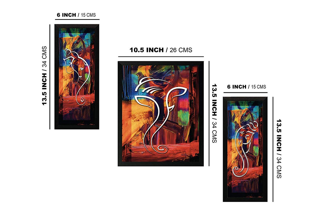 NOBILITY Ganesh Framed Painting Set of 3 Ganesha Wall Art Decor Statue Idol Decoration for Home Living Room Office Wedding Return Gift Items friends family