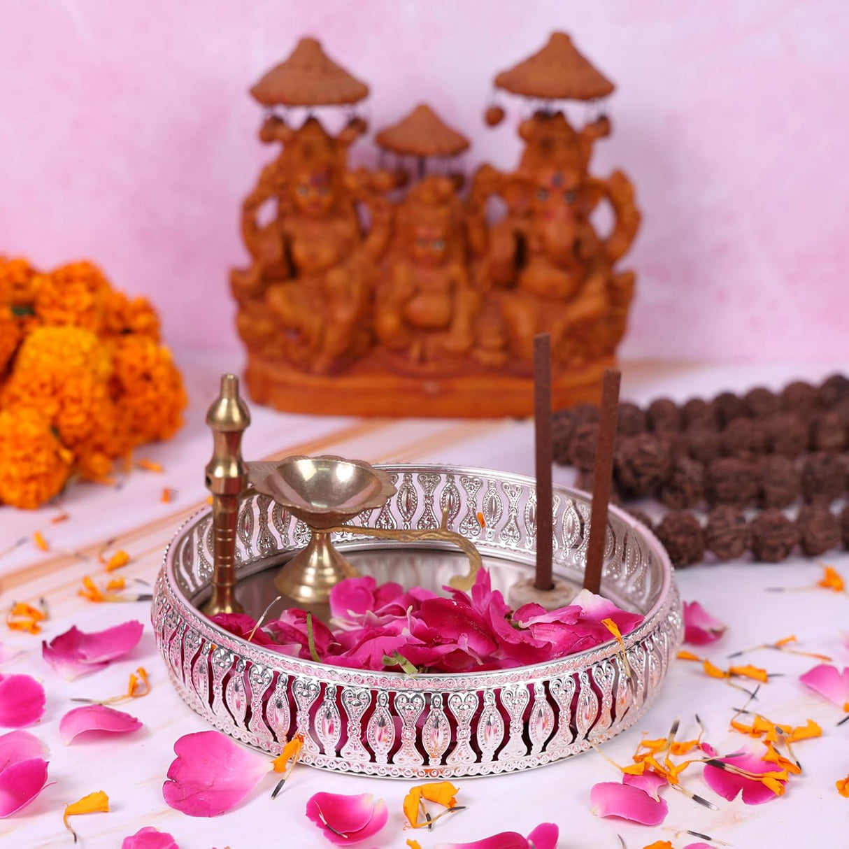 NOBILITY Decorative Tray Silver Dry Fruit Dessert Chocolate Serving Sets Friends Family Home Pooja Decorative Corporate Christmas Diwali Puja Housewarming Gifts Wedding Return Gift Items