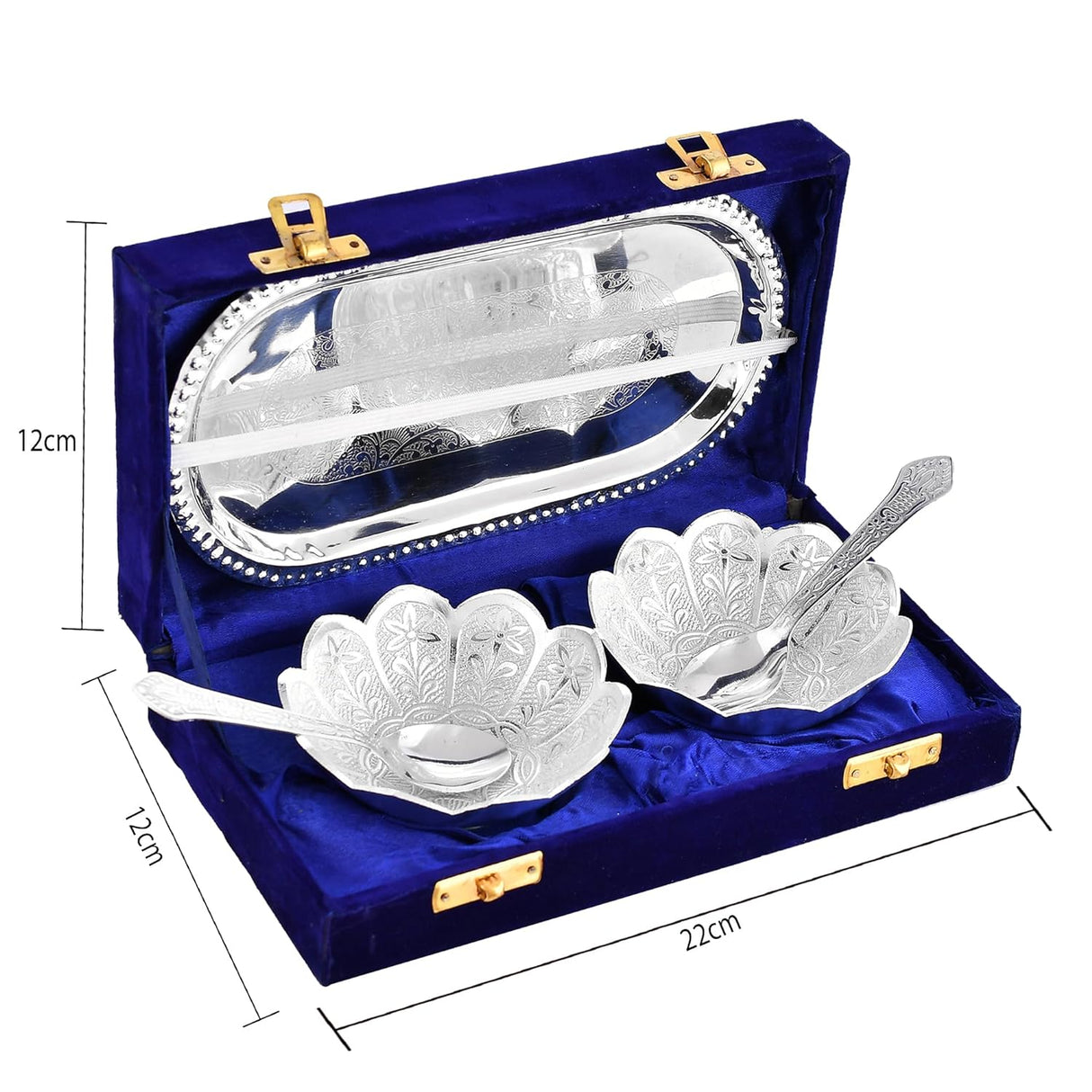 Bengalen Silver Plated Bowl Spoon Tray Set Dry Fruits Dessert Serving Set Diwali Gifts Friends Family Home Decorative Corporate Christmas Wedding Return Gift Items 6 Sets