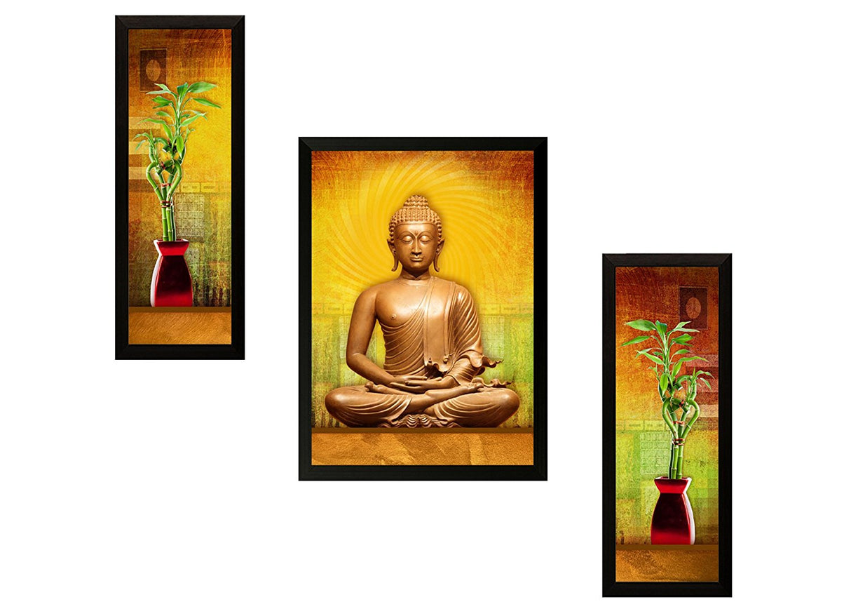NOBILITY Buddha Framed Painting Set of 3 Wall Art Decor Statue Idol Decoration for Home Living Room Office Wedding Return Gift Items friends family