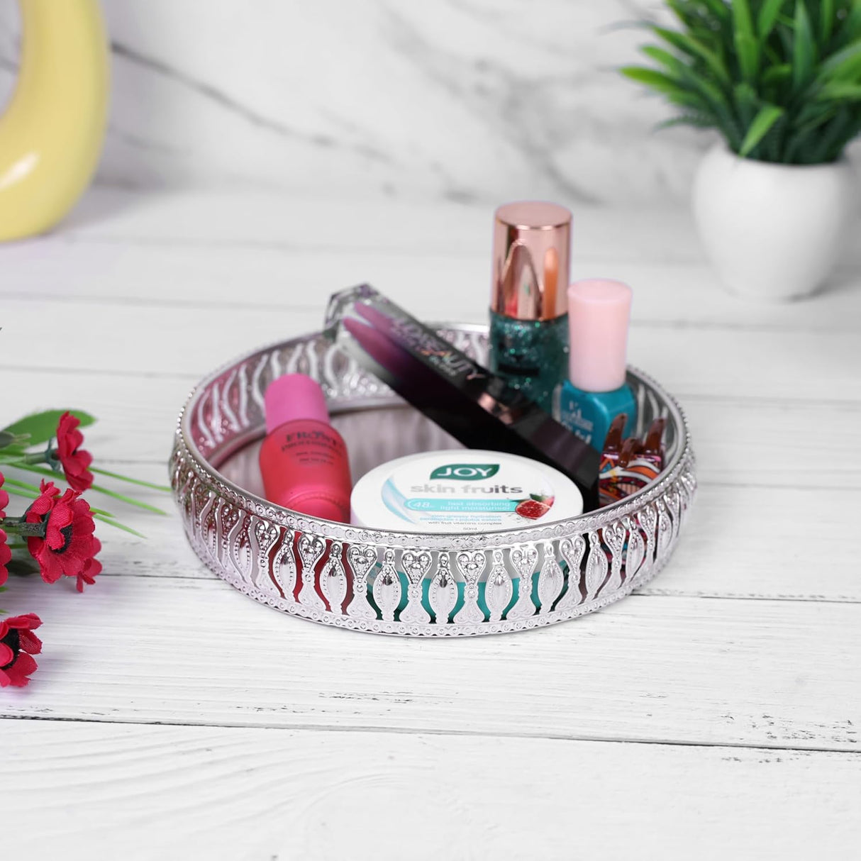 NOBILITY Decorative Tray Silver Dry Fruit Dessert Chocolate Serving Sets Friends Family Home Pooja Decorative Corporate Christmas Diwali Puja Housewarming Gifts Wedding Return Gift Items