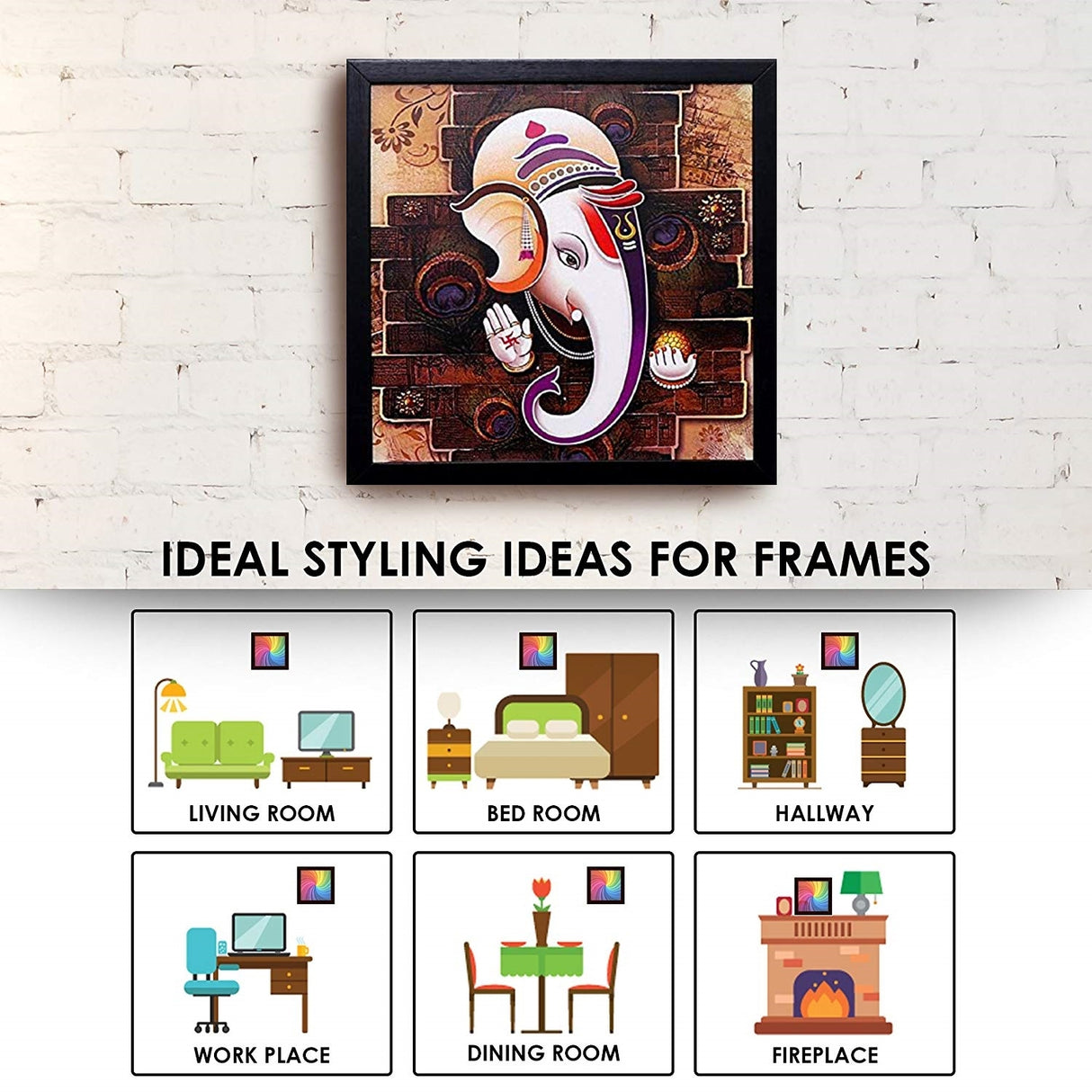 NOBILITY Ganesha Framed Painting Ganesh Wall Art Decor Statue Idol Decoration for Home, Living Room, Office, Gift for friends or family