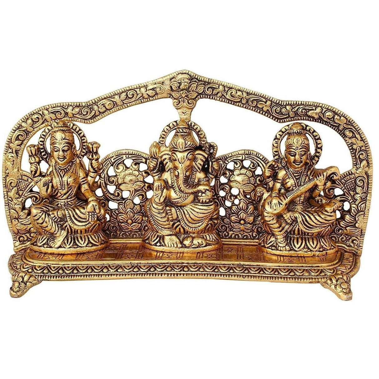 NOBILITY Lakshmi Ganesh Saraswati Statue Gold Metal Laxmi Ganesha Idol Showpiece Traditional Idol for Diwali Puja Home Decoration Wedding Return Gift Items