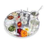 NOBILITY Pooja Thali Set Silver Plated Large 12 Inch Puja Thali for Diwali Decoration Gift Items Festival Ethnic Puja Thali for Temple Office Home Wedding Return Gifts