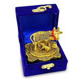 NOBILITY Golden Small Kamdhenu Cow with Calf Metal Statue with Blue Gift Box Decorative Item Showpiece for Home Office Diwali Decoration items Wedding Return Gifts