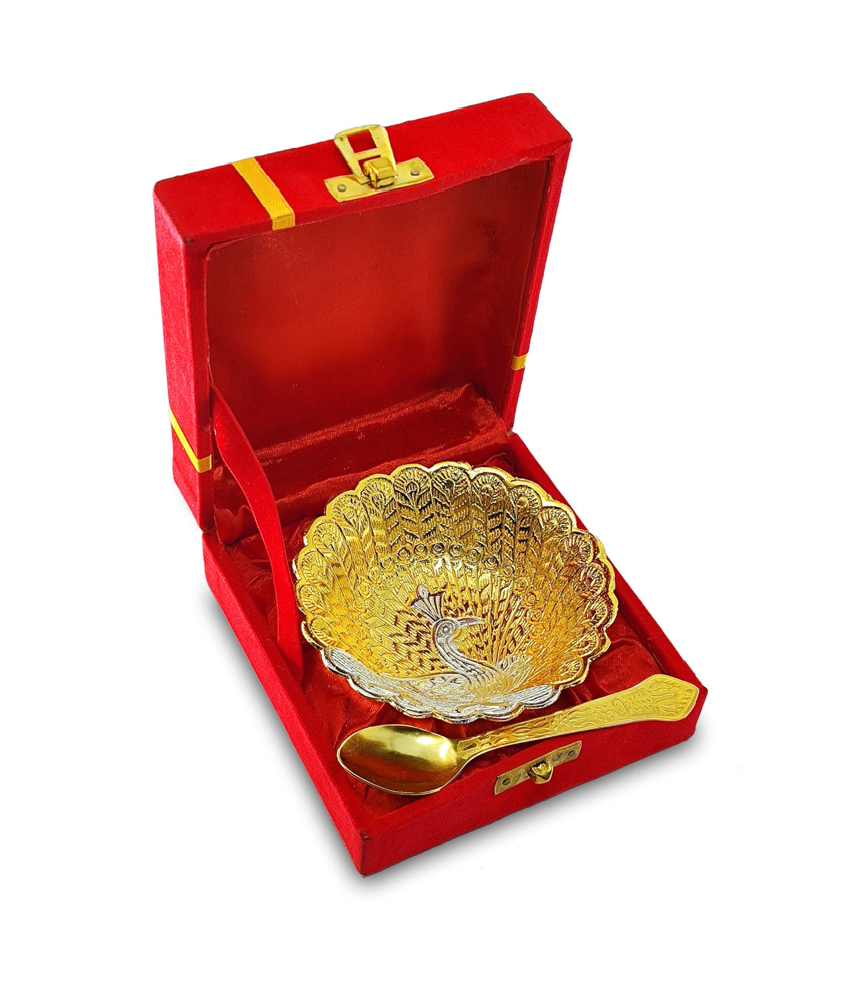 NOBILITY Silver Plated Light Weight Bowl Spoon Set with Red Box Diwali Christmas Eid Wedding Return Home Decoration Dessert Dry Fruits Serving Gifts Friends Family Corporate Gift Items