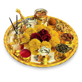 NOBILITY Pooja Thali Set Gold and Silver Plated Large 12 Inch Puja Thali for Diwali Decoration Gift Items Festival Ethnic Puja Thali for Temple Office Home Wedding Return Gifts