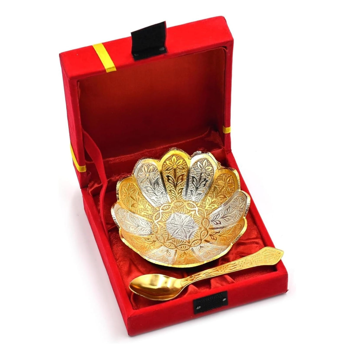 NOBILITY Silver Plated Bowl Spoon Set Light Weight with Red Box Dessert Dry Fruits Serving Wedding Return Gifts Diwali Christmas Eid Friends Family Home Decoration Corporate Gift Items