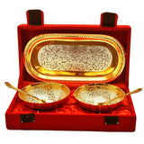 NOBILITY Bowl Spoon Tray Set Gold Silver Plated for Diwali Gift Housewarming Friends Relative Wedding Return Housewarming Gift Items