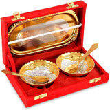 NOBILITY Bowl Spoon Tray Set Gold Silver Plated for Diwali Gift Housewarming Friends Relative Wedding Return Housewarming Gift Items