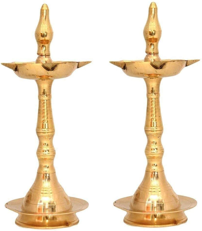 NOBILITY Brass Oil Lamp Diya Kerala Traditional Samai Deepak Lamp Kutthu Vilakku Panchmahal Deepam for Pooja Mandir Diwali Indian Wedding Return Gift Items Pack of 2